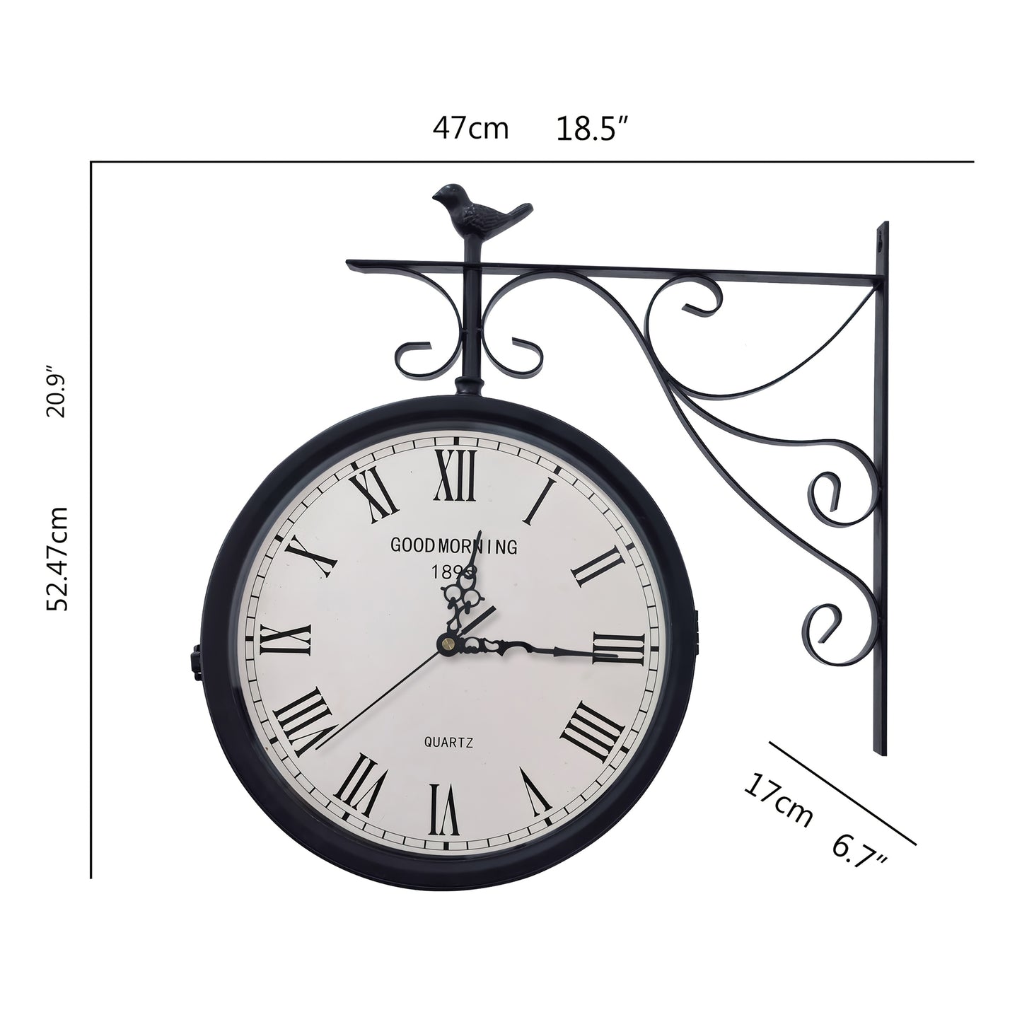 Large 3D Silent Wall Clock with Roman Numerals & Digital Display - Heavy-Duty Iron Construction, Black & Modern Design, 2D Flat Surface, Outdoor/indoor Hanging Clock For Living Room, Bedroom, Office - Easy Installation With H
