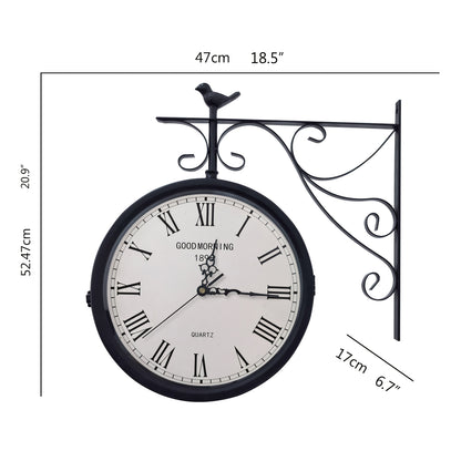 Large 3D Silent Wall Clock with Roman Numerals & Digital Display - Heavy-Duty Iron Construction, Black & Modern Design, 2D Flat Surface, Outdoor/indoor Hanging Clock For Living Room, Bedroom, Office - Easy Installation With H