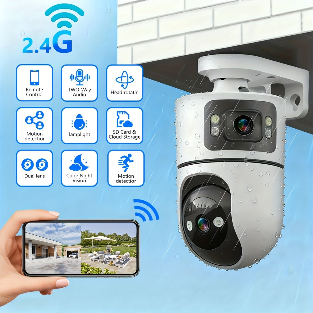 2.4G&5GHz WiFi 2K Dual Lens Wireless Monitoring Camera, Dual Lens Dual Screen, AI Motion Detection, Two-way Voice, 3 Night Vision Modes Suitable For Home Security Cameras, Christmas And Halloween Decorations, Thanksgiving Gif