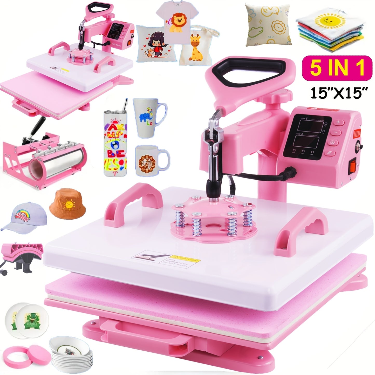 Heat Press Machine - Multifunction 5in 1 with Tumbler Press - 15" X 15" / 12" X 15" Heat Transfer Machine - 360° Swing Away T-Shirt Pressing Machine - Fast And Even Heating - Digital Precise Control - for DIY T-Shirts/Mugs/H