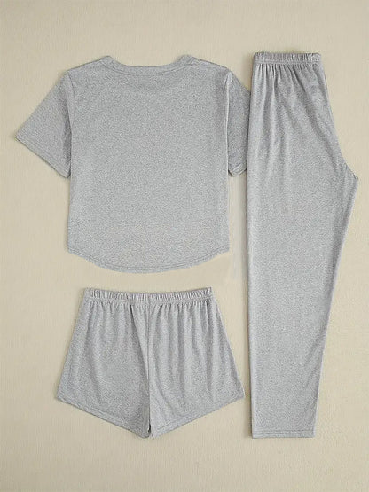 3pcs Women's Pajama Set - Faith Prayer Theme Sleepwear with Verse Print (Prayer Changes Things), Short Sleeve T-Shirt, Shorts & Lounge Pants - Breathable Pajamas for Bedtime, Church & Casual Attire - Machine Washable