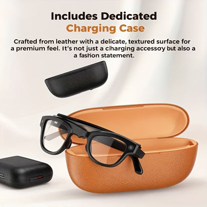 AI Smart Camera Glasses with Charging Case (Power Bank) - 4K HD Recording, Real-Time Translation & Voice Assistant, Smart Glasses for Video Calls, Smartphone Replacement, Portable Translator & ic Charging (-)