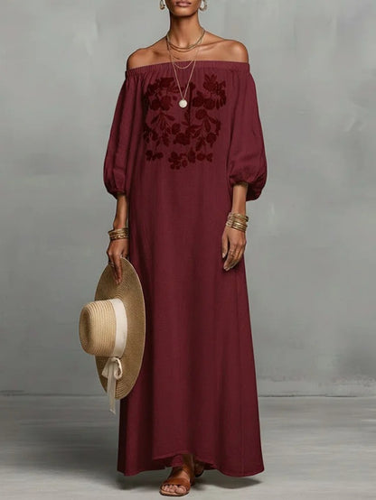 2026 Elegant Floral Off-Shoulder Long Vacation Dress