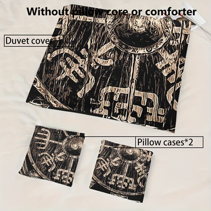 3pcs Comfortable Viking Shield Theme Duvet Cover Set, Soft High-Definition Digital Print, Soft, Breathable 100% Polyester, Perfect Gift, All-Season, Family And Friends Gift, Machine Washable (1 Duvet Cover + 2 Pillowcases, No