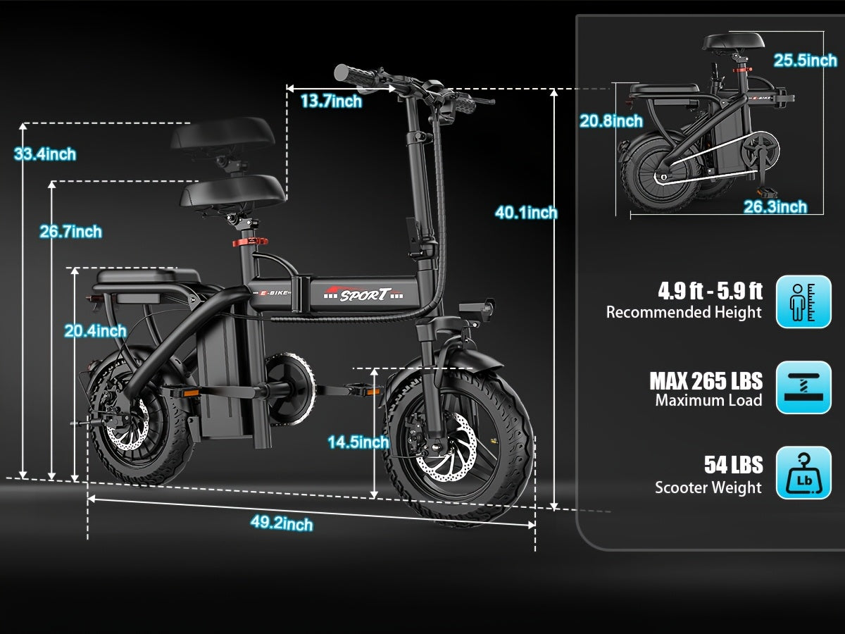749W Moutain Ebike, 20" Fat Tire Electric Bike For Teens, 48V 20Ah Battery, 7-Speed Ebike Front & Rear Suspension/ Disc Brake. Z6 FlodIng Ebike, 650W 14-inch Adult Electric Bike.Two Models Available