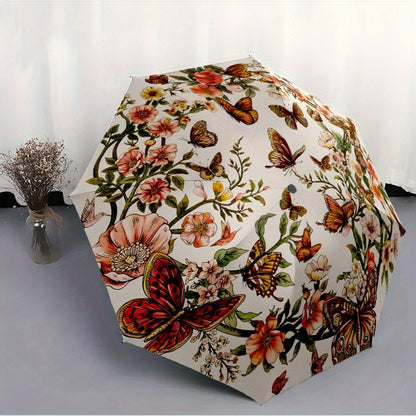Floral Butterfly 2 Themed Automatic Umbrella Portable Automatic Folding Umbrella Suitable for Travel and Daily Use Ideal Gift for Family and Friends, Automatic Umbrella Folding, Umbrella for Women High Quality, Cute Umbrella,