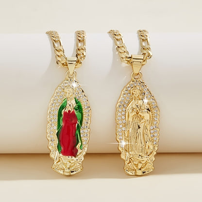 14K Golden Plated Virgin of Guadalupe Pendant Necklace with Sparkling Zirconia - Elegant Boho Style, Prayer & Blessing Charm, Perfect Mother'S Day Gift, Festive Jewelry | Elegant Boho Necklace | Zirconia Encrusted Pendant, Vi