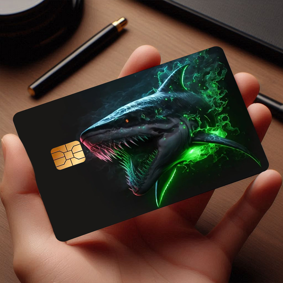 Fierce Mutant Shark Pattern Sticker Set, Featuring a Future Sense, Technology Sense, Durable Privacy Stickers Made of PVC, Suitable for Credit Cards, Transportation Cards, Debit Cards, Keys, And Is Designed to Protect Bank Ca