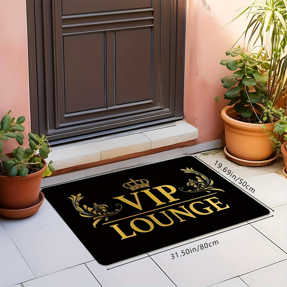 1pc HUAJI Classic Dark Letter Print Doormat - High-Density Non-Slip Absorbent Kitchen Bathroom Entryway Mat, Machine Washable 100% Polyester with Golden Crown & Leaf Design for Home Decor, Bathroom Rugs Non Slip Washable, PVC