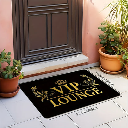 1pc HUAJI Classic Dark Letter Print Doormat - High-Density Non-Slip Absorbent Kitchen Bathroom Entryway Mat, Machine Washable 100% Polyester with Golden Crown & Leaf Design for Home Decor, Bathroom Rugs Non Slip Washable, PVC
