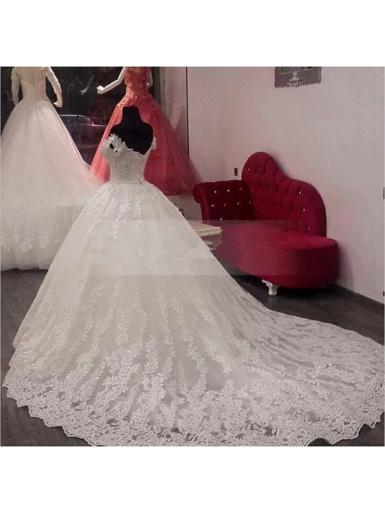 Sweep Train Wedding Dress | New White, Off the Shoulder, Fit and Flare, Elegant Style, Contrast Lace Detail, Perfect for Adult, Covering Belly for Pregnant Women