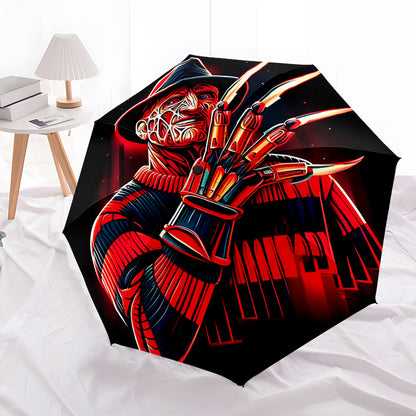 Horror Character 3 Theme Automatic Folding Umbrella 8-Rib Durable Design Windproof Portable Travel Umbrella - Vibrant Red & Black Artwork, Compact for Commuting, Gifts, Commuter Umbrella, Bold Visual Design, Sturdy Iron Ribs