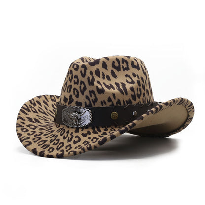 Women'S & Men'S Leopard Print Western Cowboy Hat with Detachable Heart-Shaped Felt Band - Lightweight Adjustable Snap Closure, Brown/Black/Beige/Tan Animal Print, Wide Brim for Outdoor Events, Christmas, Thanksgiving, Western