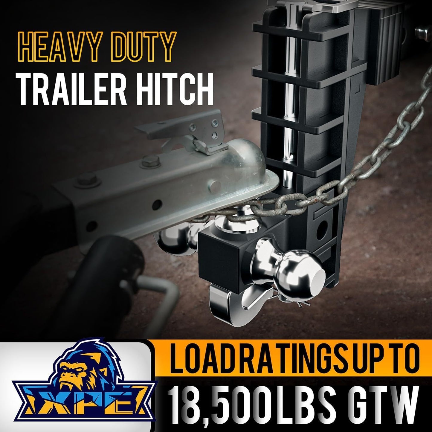 Adjustable Trailer Hitch Fits 2.5-Inch Receiver, Heavy Duty Tow Hitches (18500 LBS GTW) 6 Inch Drop Truck Hitch Tri-Ball Mount With Hook (1-7/8" X 2" X 2-5/16")