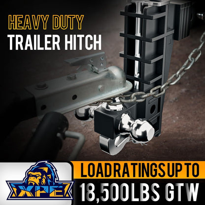Adjustable Trailer Hitch Fits 2.5-Inch Receiver, Heavy Duty Tow Hitches (18500 LBS GTW) 6 Inch Drop Truck Hitch Tri-Ball Mount With Hook (1-7/8" X 2" X 2-5/16")