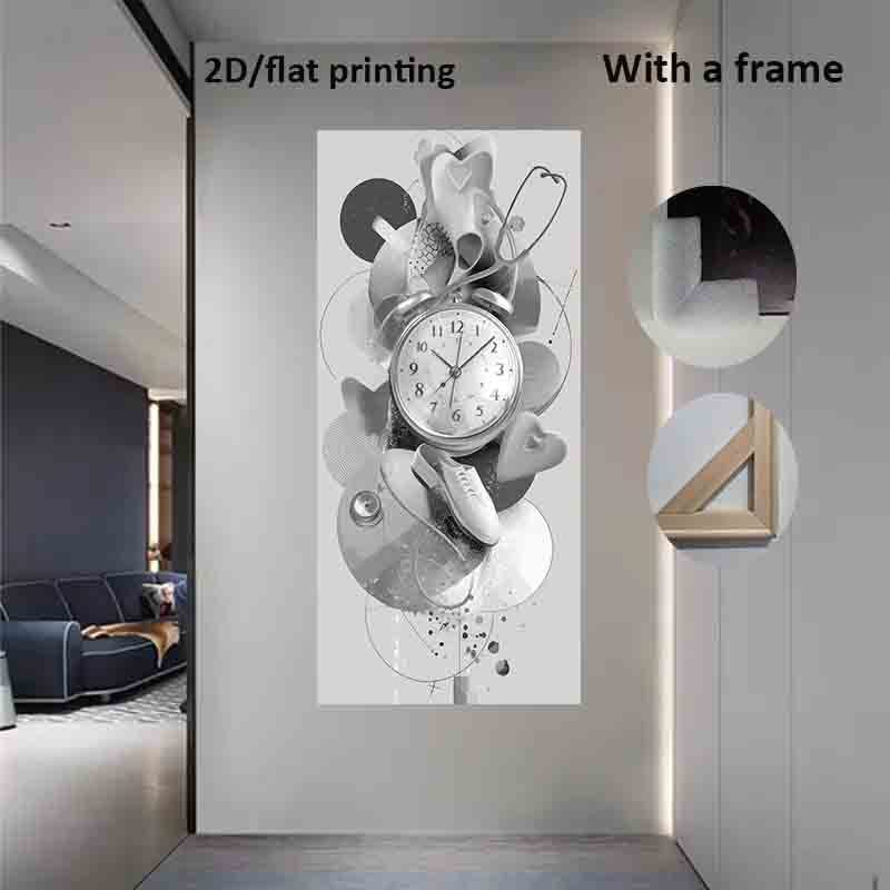 1pc Large Modern Minimalist Canvas Poster - Black & White Floral Wall Art with Clock, Ready-to-Hang Framed Painting for Living Room, Bedroom, Office - Time Heals All Wounds Decor - Extra Long Wall Decoration (23.62x47.24in/60