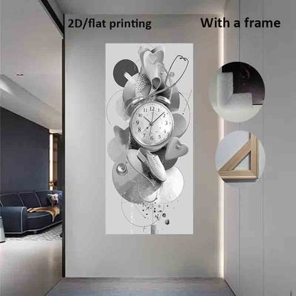 1pc Large Modern Minimalist Canvas Poster - Black & White Floral Wall Art with Clock, Ready-to-Hang Framed Painting for Living Room, Bedroom, Office - Time Heals All Wounds Decor - Extra Long Wall Decoration (23.62x47.24in/60