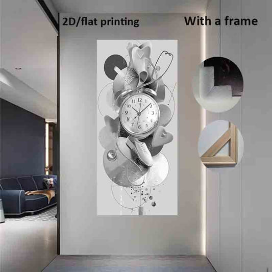 1pc Large Modern Minimalist Canvas Poster - Black & White Floral Wall Art with Clock, Ready-to-Hang Framed Painting for Living Room, Bedroom, Office - Time Heals All Wounds Decor - Extra Long Wall Decoration (23.62x47.24in/60