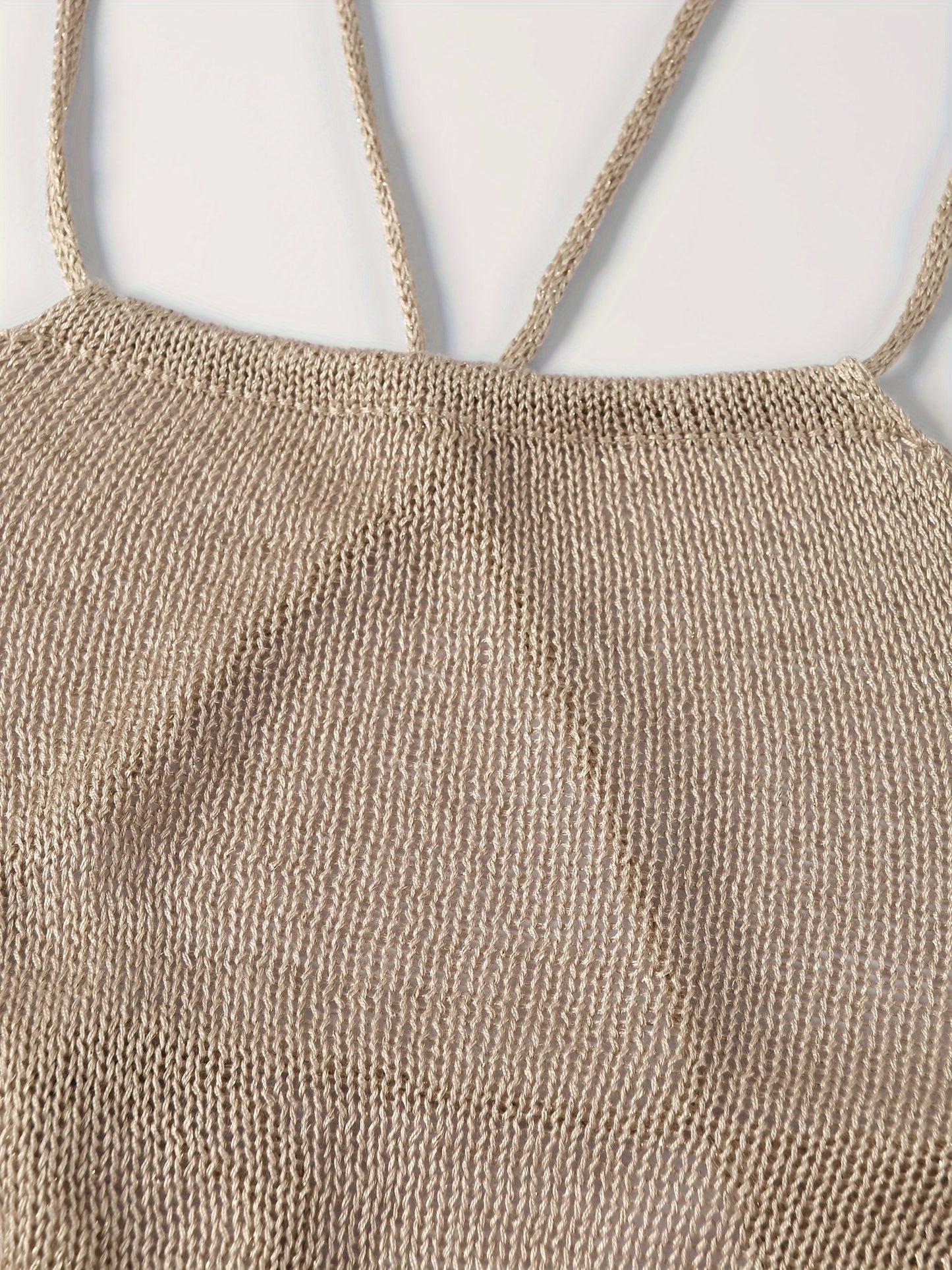 Hollow Out Knitted Backless Crisscross Strap Tie Back Side Split Elegant Resort Wear Cover Up Dress - Women's Swimwear & Clothing - For Summer Vacations & Beachwear - Perfect Gift for Women