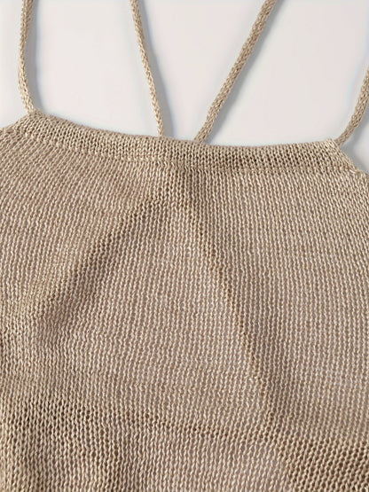 Hollow Out Knitted Backless Crisscross Strap Tie Back Side Split Elegant Resort Wear Cover Up Dress - Women's Swimwear & Clothing - For Summer Vacations & Beachwear - Perfect Gift for Women
