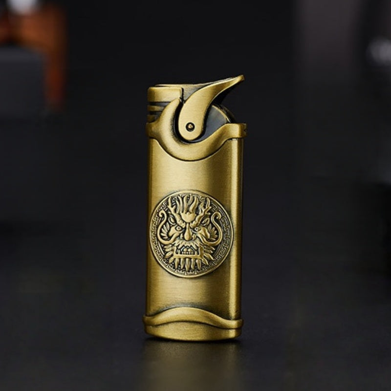 Retro Windproof Lighter - Heavy-Duty Metal Construction, Windproof & High Quality, Push Ignition with Flame Adjustment, Compact Portable Refillable Lighter for Camping, BBQ, Fireplace, Candle - Ideal Gift for Men, Boyfriend