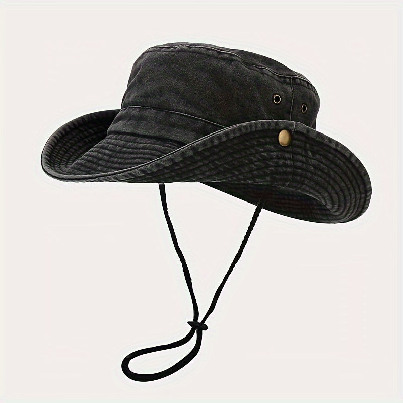 1pc Splicing Wide-brimmed Washed-out Outdoor Sports Mountaineering Fishing Hat for Men And Women, for Travel In Spring And Summer Season