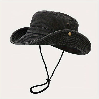 1pc Splicing Wide-brimmed Washed-out Outdoor Sports Mountaineering Fishing Hat for Men And Women, for Travel In Spring And Summer Season