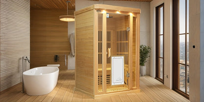 1-3 Person Infrared Home Sauna with Smart Controller, Fast 10 Min Warm Up, Features Heating Panels, Ventilation Ports, Cup Holder, Bookshelf & Towel Holder, Reading Light, Perfect for Home Spa Or Gym