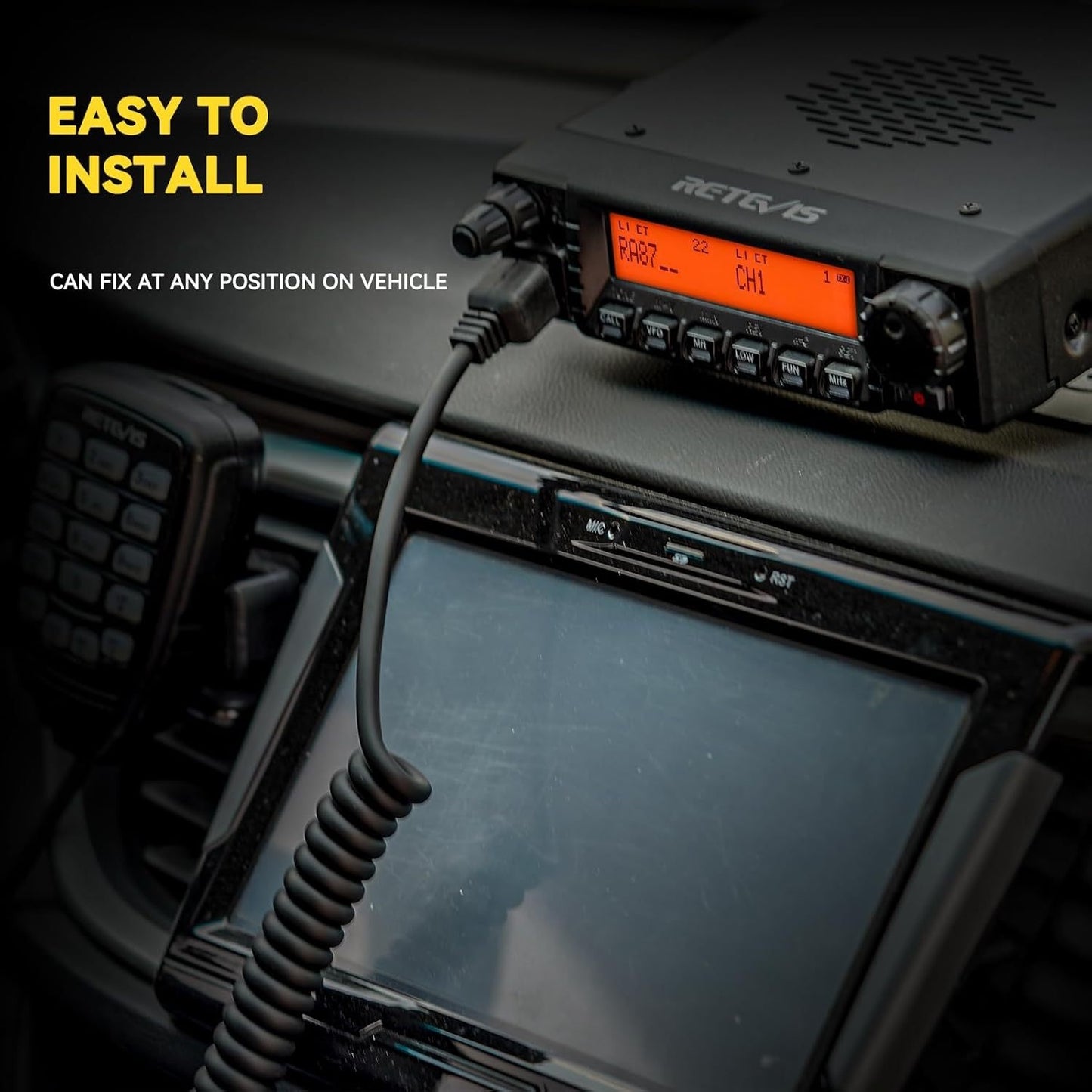 (Black 1Pack)Retevis RA87 GMRS Mobile Radio, 40W Mobile Transceiver Base Station with Cable, 8 Repeater Channels, Chirp, Dual Watch, Long Range Two Way Radio for Off-Road, Emergency Radio, Offroad Communication, Heavyduty Con