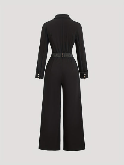 Women'S Elegant Black Pantsuit - Formal & Casual Business Outfit with Double Button Front, Structured Wide-Leg Trousers, All-Season Professional Attire for Office, Events, Casual Attire - Women'S Formal Pantsuit, Office Wear,