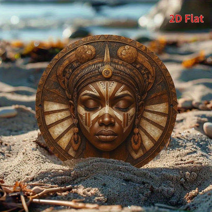 2D Flat, 1pc African Mask Round Metal Wall Art - Vibrant & Tranquil Decor for Living Room, Bedroom, Porch, Front Door - No Electricity Needed, Artistic Design with Textured Metal Finish, Perfect for Room Decor, African Home D