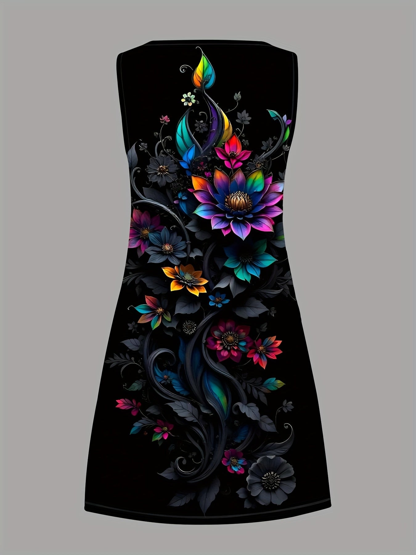Women'S Retro Elegant Sleeveless Dress | Casual Summer and Spring Short-Sleeve Dress, Lightweight Stretch Fabric, Print Pattern, Crew Neck, Machine Washable, Suitable for Spring, Summer, and Autumn Vacations and Formal Occasi