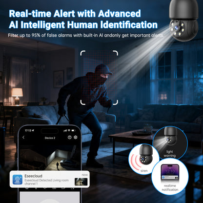 2K FHD Smart Bulb Security Camera - Wireless Indoor Light Socket Cam With 360° Panoramic PTZ, 5G/2.4G WiFi, Motion Tracking & Auto Alerts, Color Night Vision & Two-Way TalkFHD