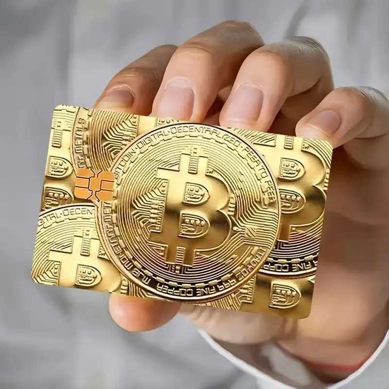 5pcs Set 2025 New Bitcoin Credit Card Skins - Holographic Gloss PVC/Scratch-Resistant Stickers with Bitcoin Logo & Emblem, Permanent Adhesive Removal (No Residue) for Crypto Cards, Collectible for DFeva Enthusiasts