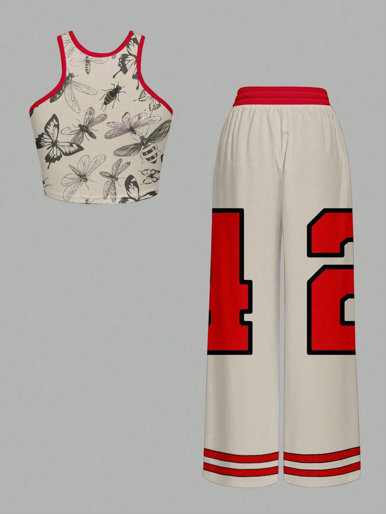 Two-piece Women's Tank Top and Shorts Set, Featuring Digital Printing, Color-block Design, Number and Animal Patterns. The Shorts Include Pockets and Drawstrings, Made from Comfortable Fabric with a Fashionable Printed Design
