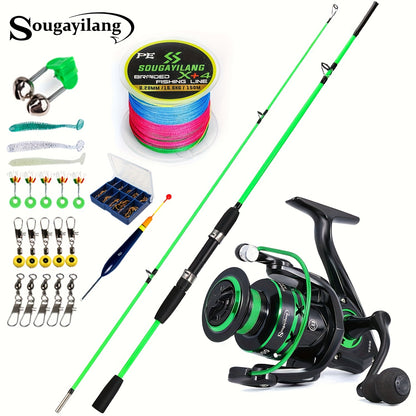 Sougayilang Fishing Rod and Reel Set, Two-Section Straight Handle Spinning Reel Combo with 5.2:1 Gear Ratio for Blackfish, Trout, Bass, Dogfish, and Carp - Beginner-Friendly Complete Tackle Kit with Random Color Line and Bait