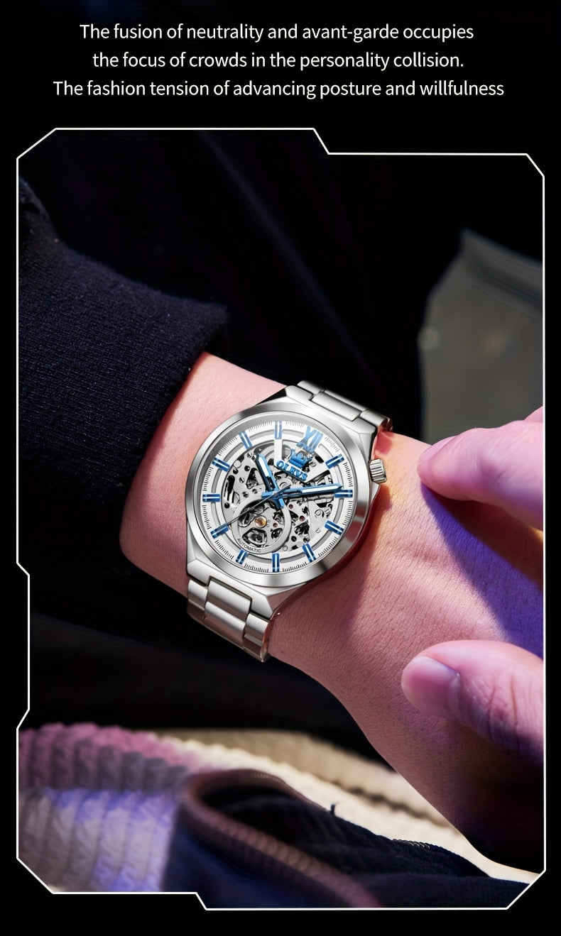 OLVES Stainless Steel Automatic Mechanical Watches For Men Luxury Top Brand Business Fashion Men'S Watches New Trend Classic Original High Quality Best Selling Men'S Wrist Watches, Without Battery