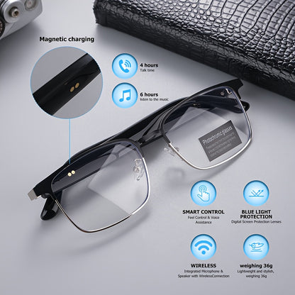 New 2024 Smart Glasses with Automatic Color Changing Lenses, 3-second Automatic Dimming, Suitable for Office, Outdoor, Sports Driving, Unisex Smart Glasses, Music Playback, Hands-free Calling, Transparent Frame, Hardware Anti