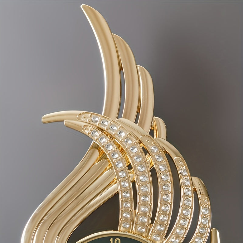 Creative Design Simple Living Room and Dining Room Wall Clock with Angel Wings and Diamond Inlay, High-end Office and Hotel Hanging Clock, Large Size Bedroom Hanging Decoration Clock