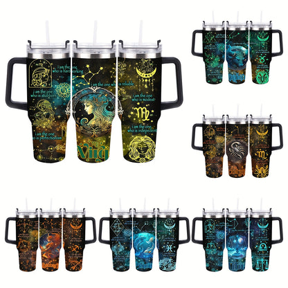 40oz Constellation-Themed Stainless Steel Tumbler with Lid - Double Wall Insulated, Break-Resistant Water Bottle for All Seasons - Perfect for Outdoor Adventures & Holiday Gifts, Vacuum Insulated, Summer Winter Drinkware, Bes