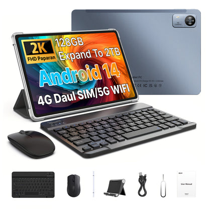SUXI 2025 New 4G LTE Android 14 Tablet with Calling Capabilities, 10.1-inch FHD In-cell Screen, Octa-core Chip, 12GB RAM + 128GB Storage (expandable Up to 2TB), 5G Wi-Fi, Dual Cameras. Suitable for Gaming, Office Work, Studyi