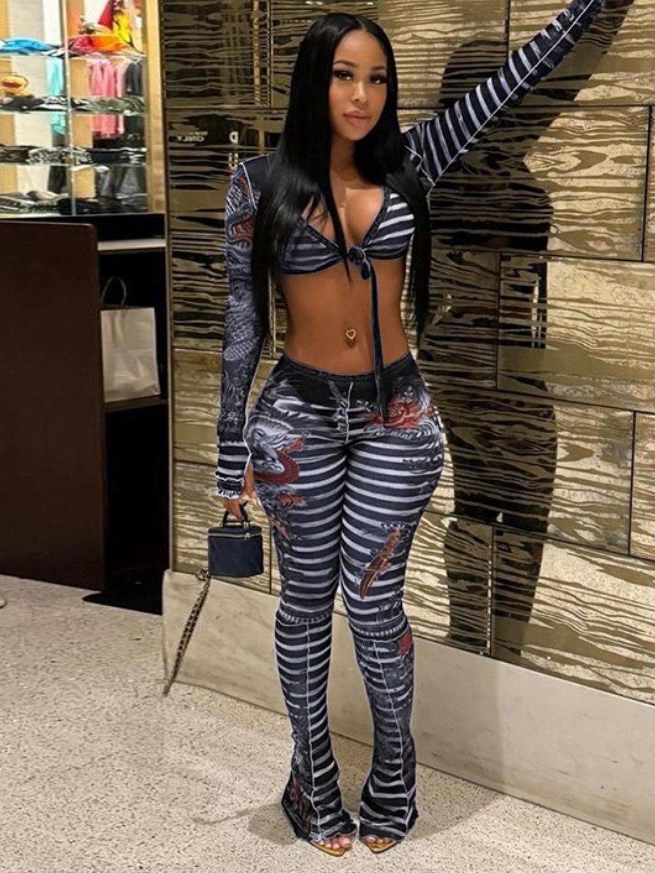 Women'S Sexy Two-Piece Outfit Set - Long Sleeve Pants, Chic Formal & Party Wear, Elegant Women'S Pantsuit for Night Out, Office, Everyday - D9722, Office Attire, Trendy Fashion, Stylish Construction, Fashionable Fabric, Long