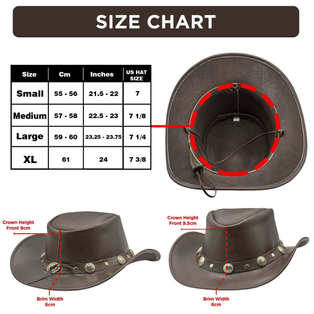 Men and Women Brown Genuine Leather Cowboy Western Hat – Classic Western Hat for Outdoor Adventures, Rodeo, Ranch, Country, Hiking, Travel, Festivals, Camping, Road Trips, Horse Riding, Costume & Halloween Parties – Styli