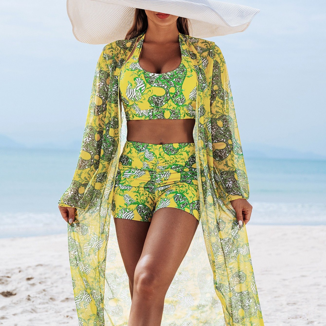 New European and American Style Sexy Women 3pcs Bikini Set with Multi Color Prints