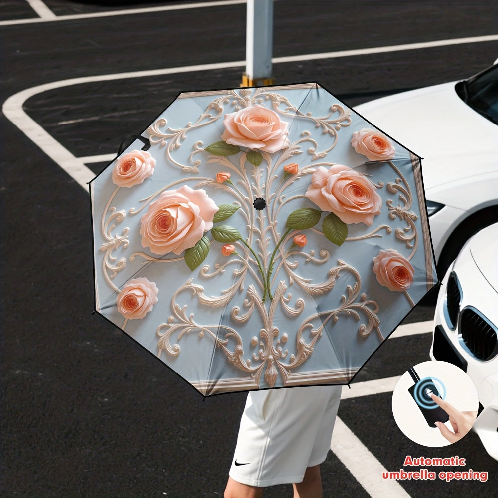 1pc Automatic Open/Close Umbrella with Self-Opening/ Closing Button, 8-Rib Sturdy Frame, Lightweight Compact Folding Travel Umbrella for Men & Women, Windproof Portable Automatic Brella with Auto Open/Close, One-Touch Operati