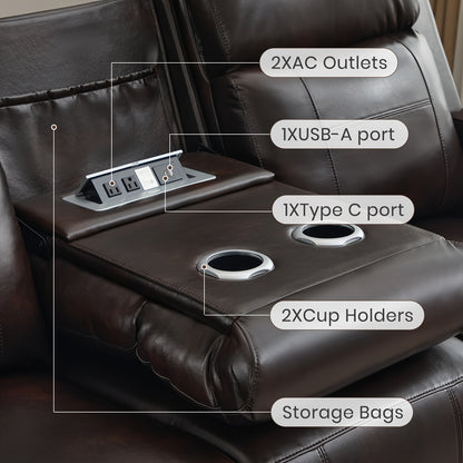 Consofa Leather Reclining Couch, Dual Motor Power Reclining Sofawith Power Headrest/LED Light/Armrest Storage, Recliner Sofa 3 Seater for Living Room/Apartment/Bedroom, Living Room Seating, Apartment Furniture, Stylish Reclin
