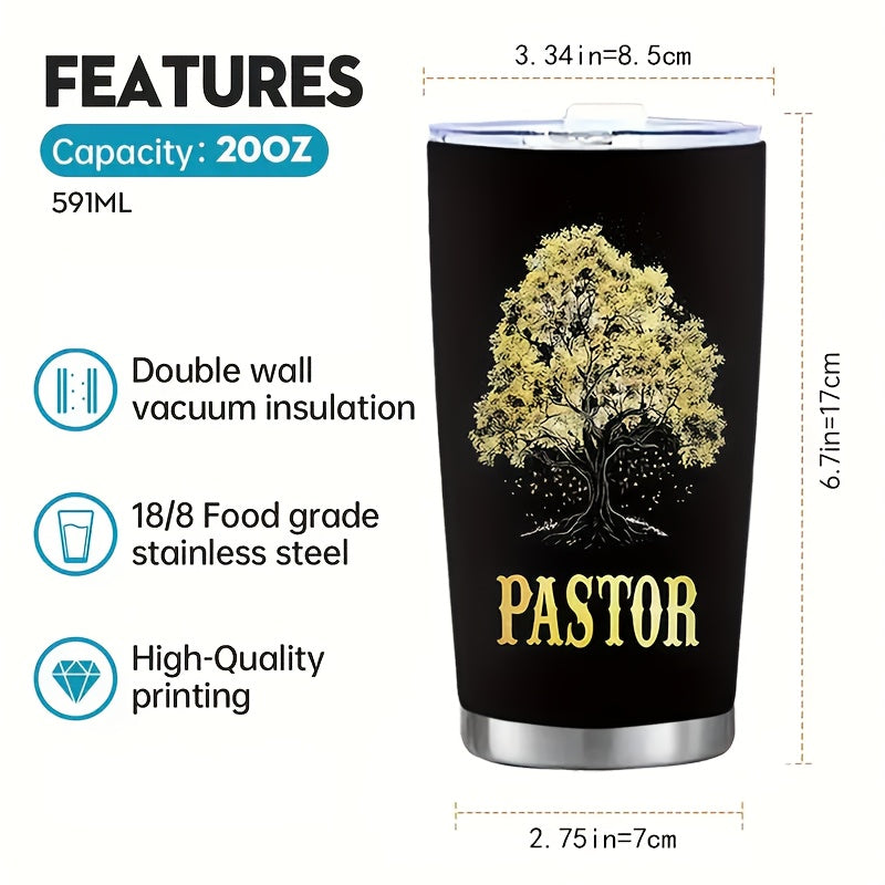 20 oz Pastor Thanksgiving Cup with Lid - 304 Stainless Steel Double Wall Vacuum Insulated Coffee Mug, Non-Slip, Shatterproof, Inspirational Religious Gift for Spiritual Leaders, Leakproof Travel Mug for Thanksgiving, Christma
