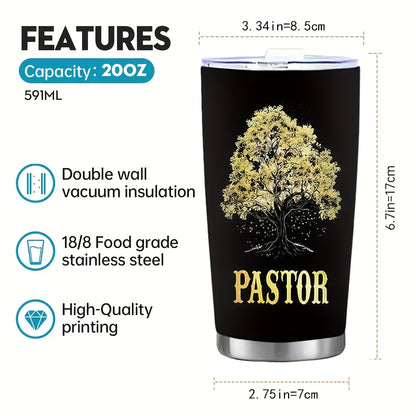 20 oz Pastor Thanksgiving Cup with Lid - 304 Stainless Steel Double Wall Vacuum Insulated Coffee Mug, Non-Slip, Shatterproof, Inspirational Religious Gift for Spiritual Leaders, Leakproof Travel Mug for Thanksgiving, Christma