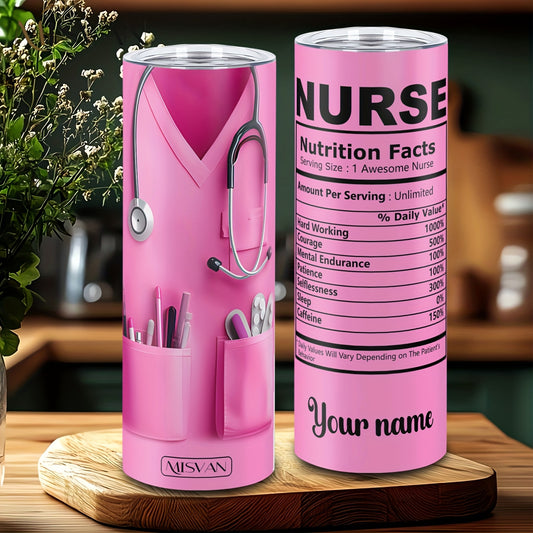 1pc MISVAN Nurse-Themed 20oz Vacuum Insulated Cup with Lid - Customizable "Your Name" Design, Pink Stethoscope & Medical Symbol, Perfect Gift for Mother'S Day, Father'S Day, Nurses' Day & Birthdays, Travel & Sports Drinkware,