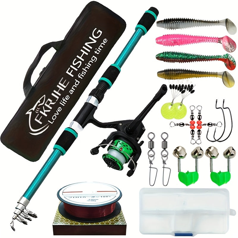 Complete Fishing Rod Set Full Set of 70.87inch Telescopic Rod with 5.2:1 Rotating Fishing Wheel Lure Hook Travel Bag Combo for a Variety of Fishing Scenarios in Both Freshwater And Saltwater